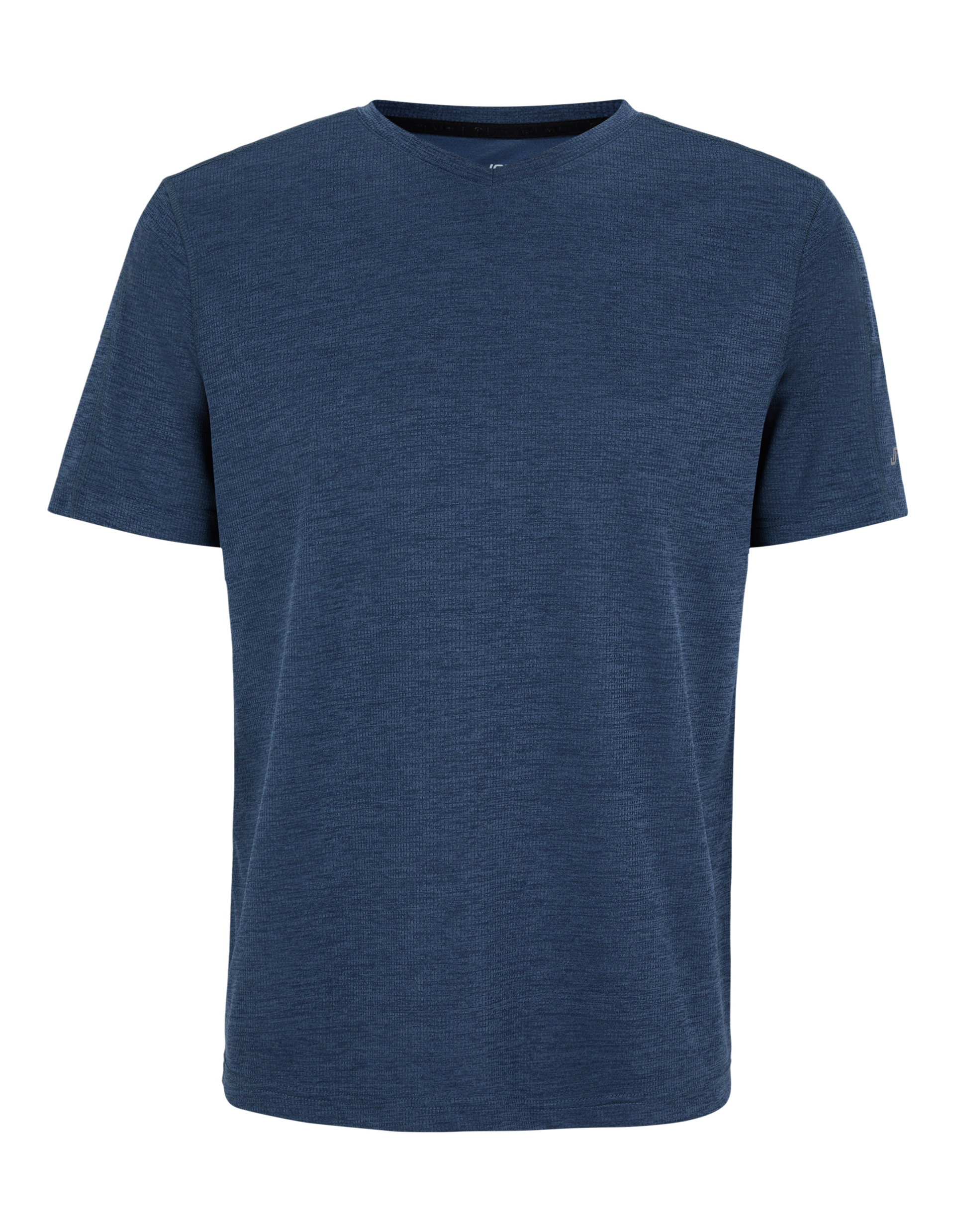 Blaues T-Shirt mit Rundhalsausschnitt und kurzem Arm, aus weichem Stoff, ohne sichtbare Muster oder Logos, klassisch geschnitten.