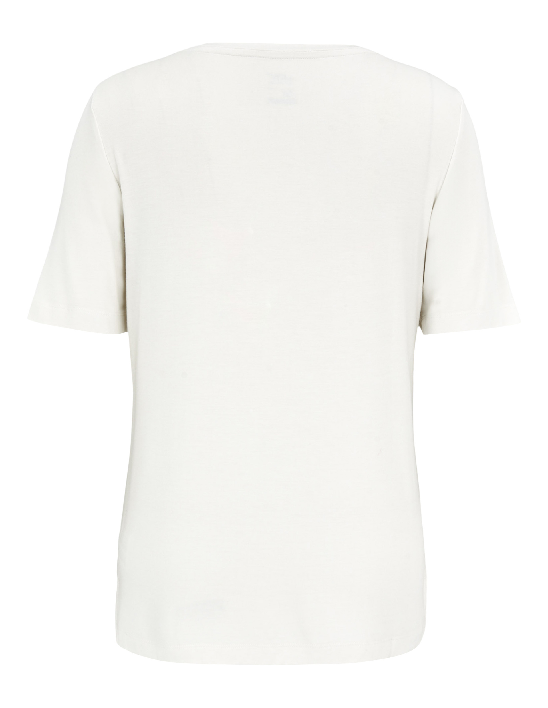 Rückansicht eines einfachen weißen T-Shirts mit kurzen Ärmeln und rundem Halsausschnitt, glatt und unbedruckt.