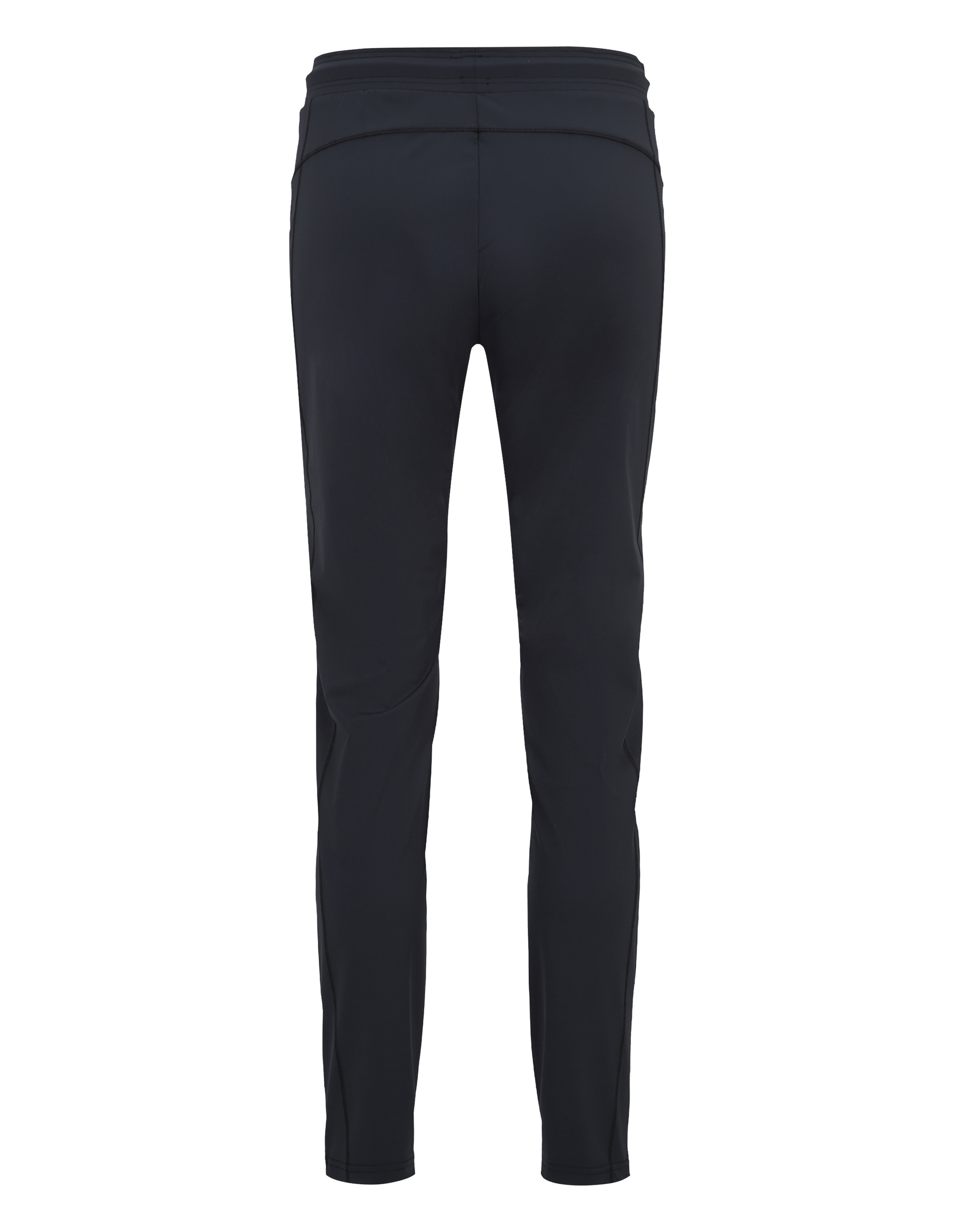 Schwarze Jogginghose von hinten, mit elastischem Bund und schmalem Schnitt, geeignet für bequeme und sportliche Aktivitäten.