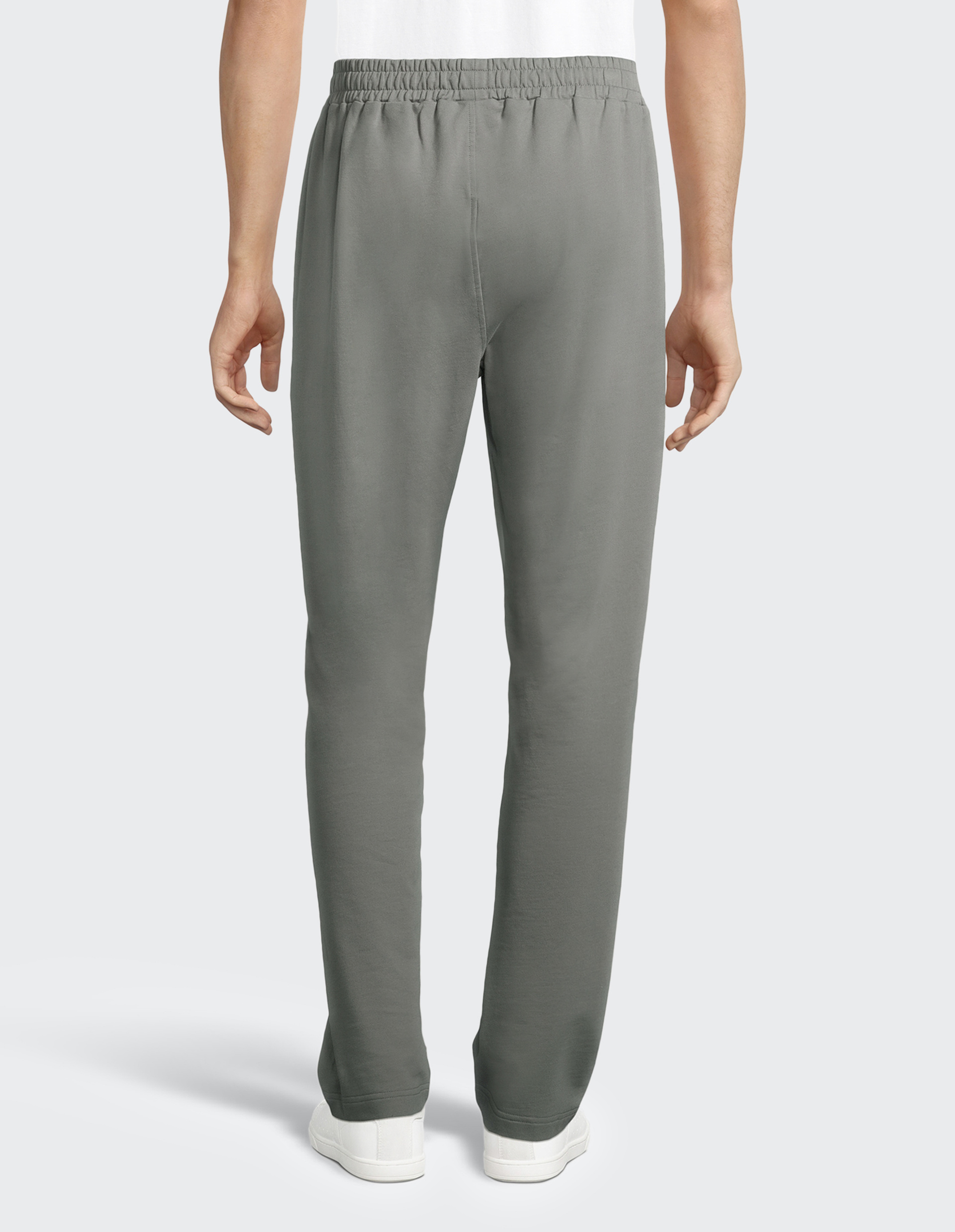 Graue Jogginghose mit elastischem Bund und geradem Schnitt, die aus einem weichen Stoff gefertigt ist und sich für Sport eignet.