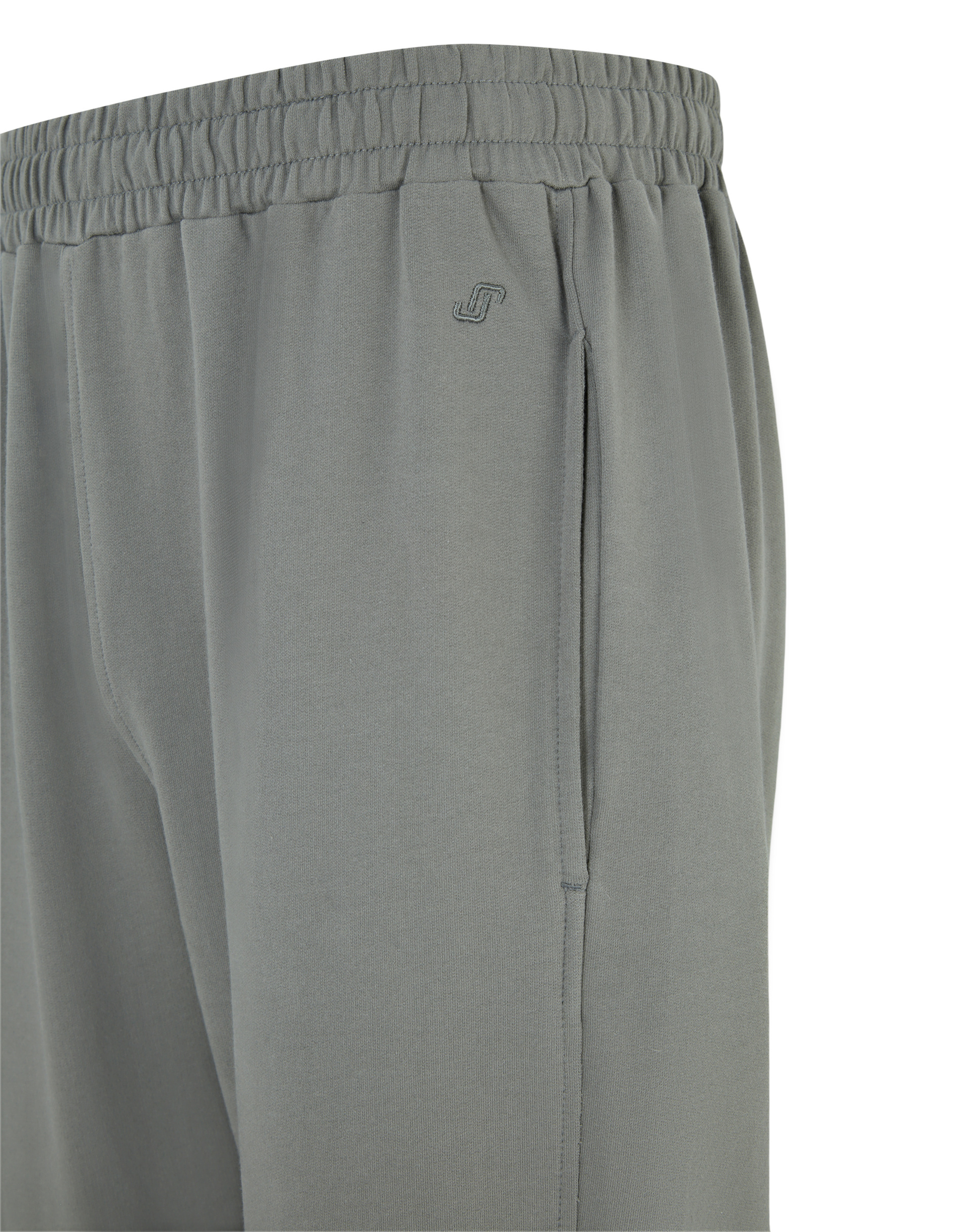 Graue Jogginghose mit elastischem Bund und geradem Schnitt, die aus einem weichen Stoff gefertigt ist und sich für Sport eignet.