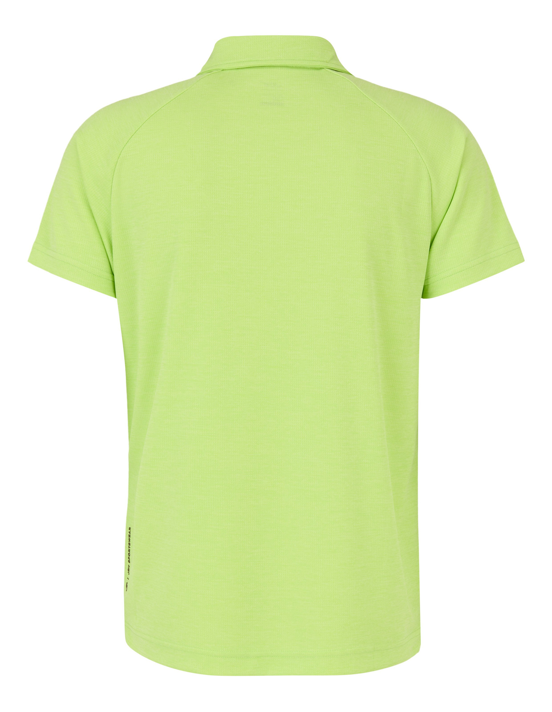 Limettengrünes Polo-Shirt mit kurzem Reißverschluss am Kragen, kurzem Arm und dezentem Logo auf der Brust.