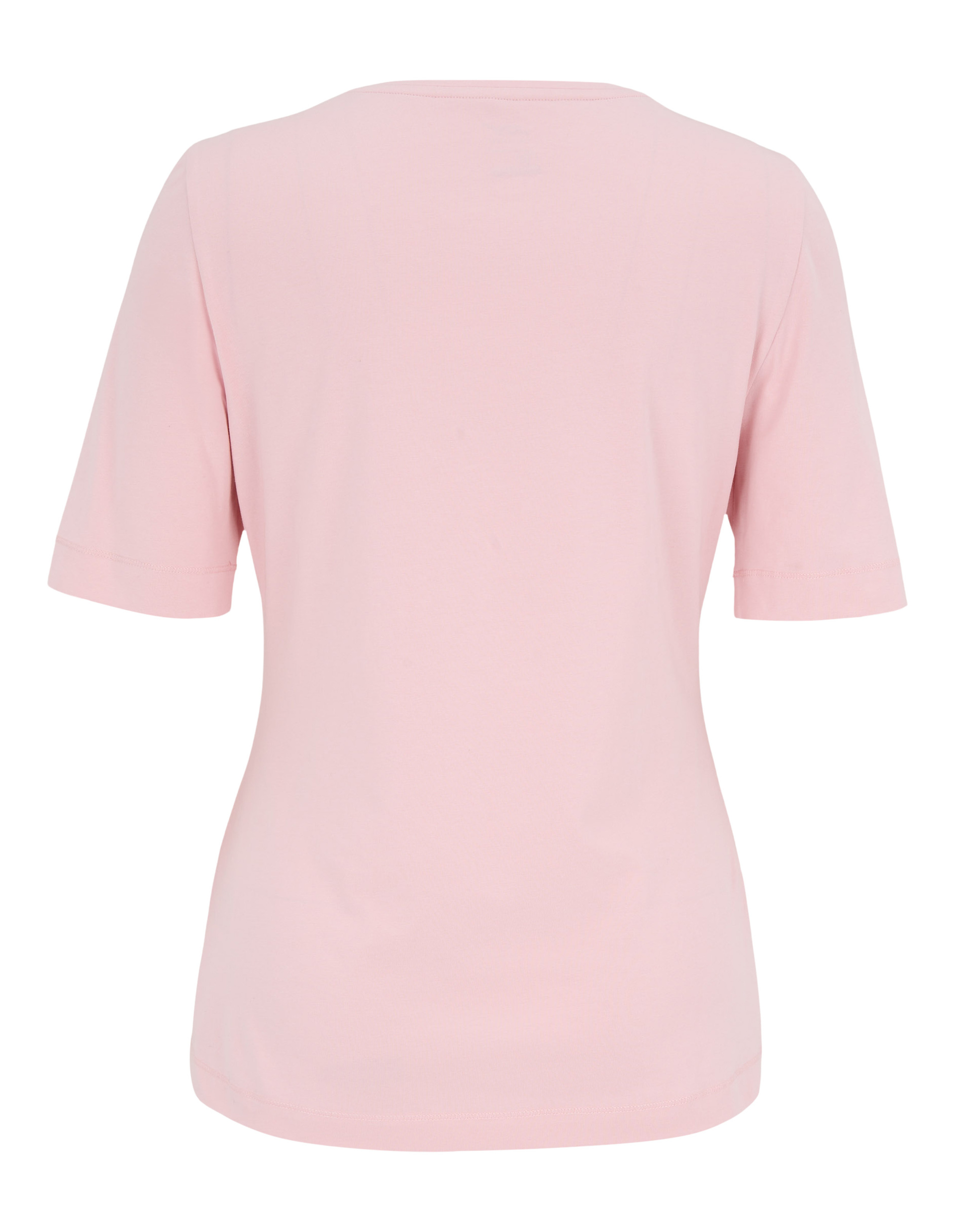 Rosa T-Shirt mit kurzen Ärmeln und rundem Halsausschnitt, Rückansicht, zeigt glatten Stoff und einfache, klassische Passform.