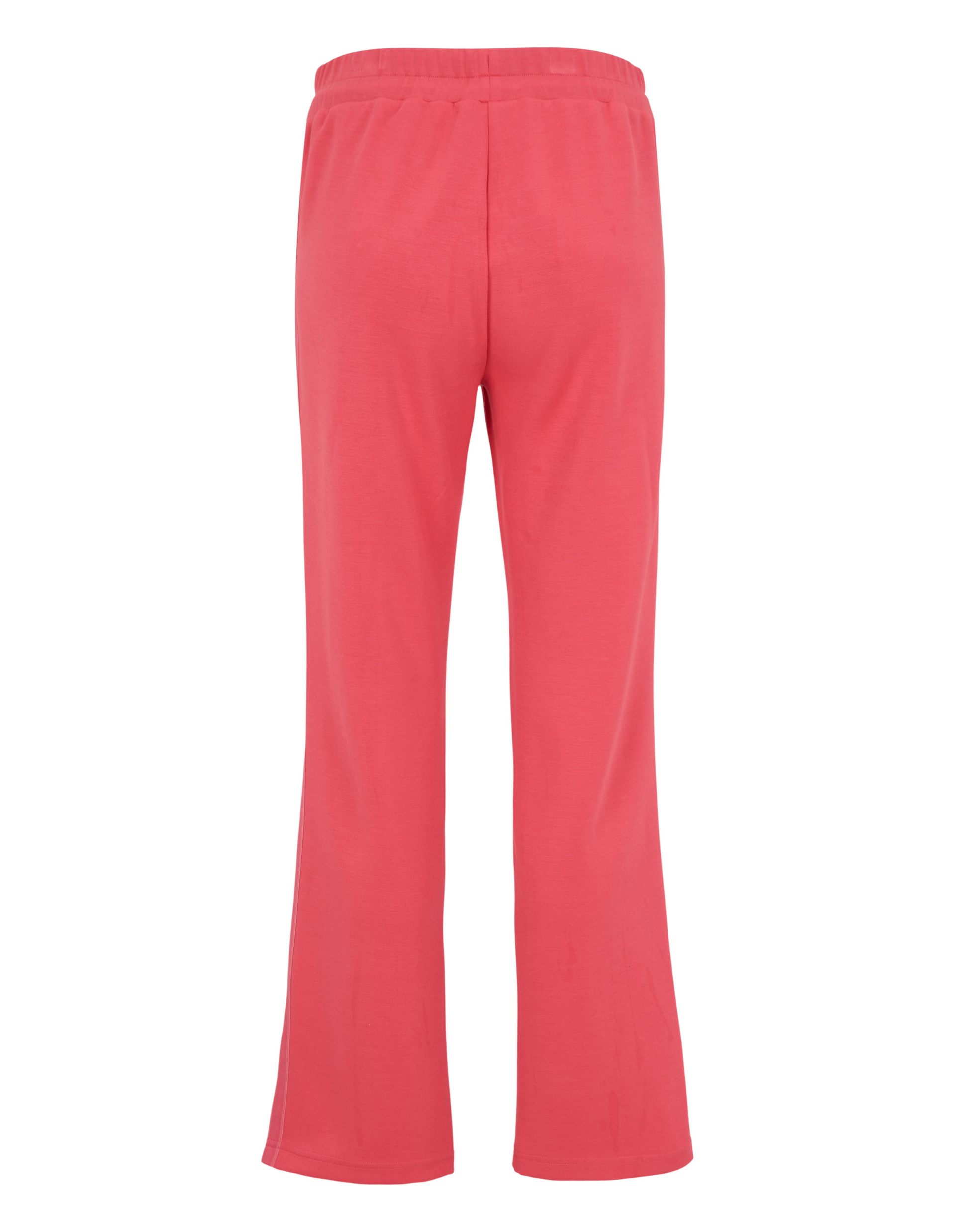 Rote, locker geschnittene Hose aus leichtem Stoff mit elastischem Bund und geradem Bein, von hinten abgebildet.