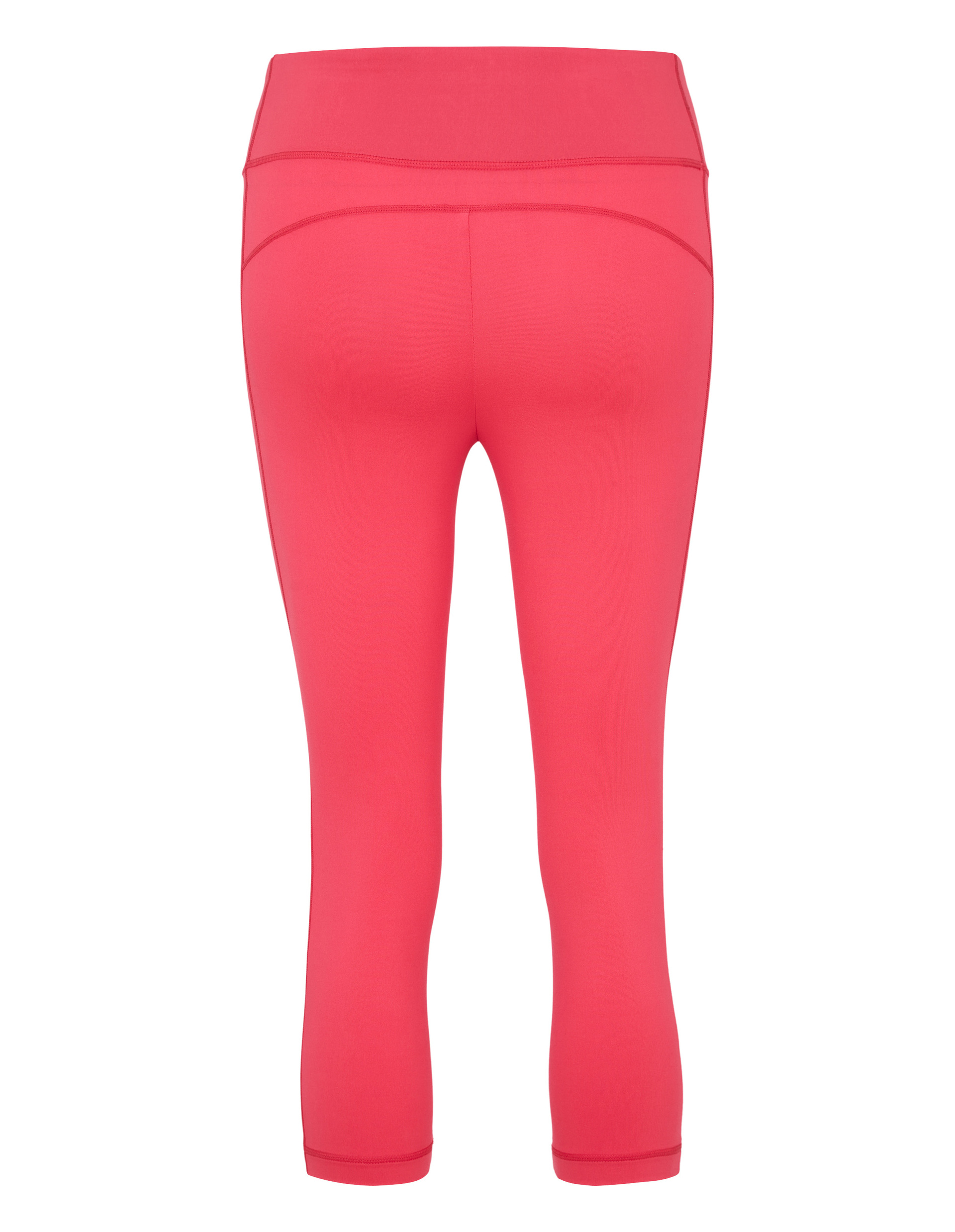 Rote Capri-Leggings mit hoher Taille und Taschen am Gesäß.