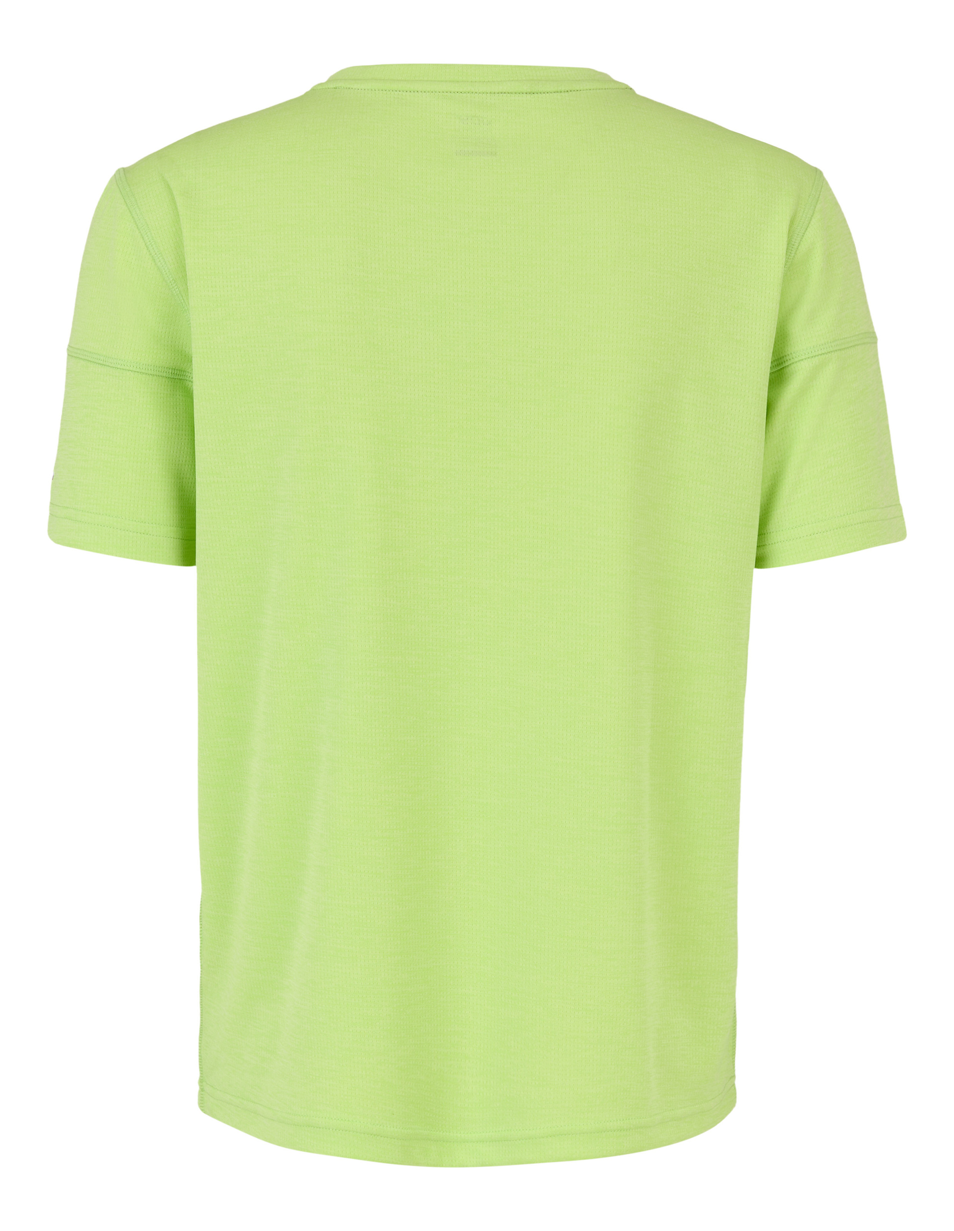 Hellgrünes T-Shirt mit V-Ausschnitt und kurzen Ärmeln, aus leichtem Stoff; wirkt modern und bequem geeignet für Alltag.