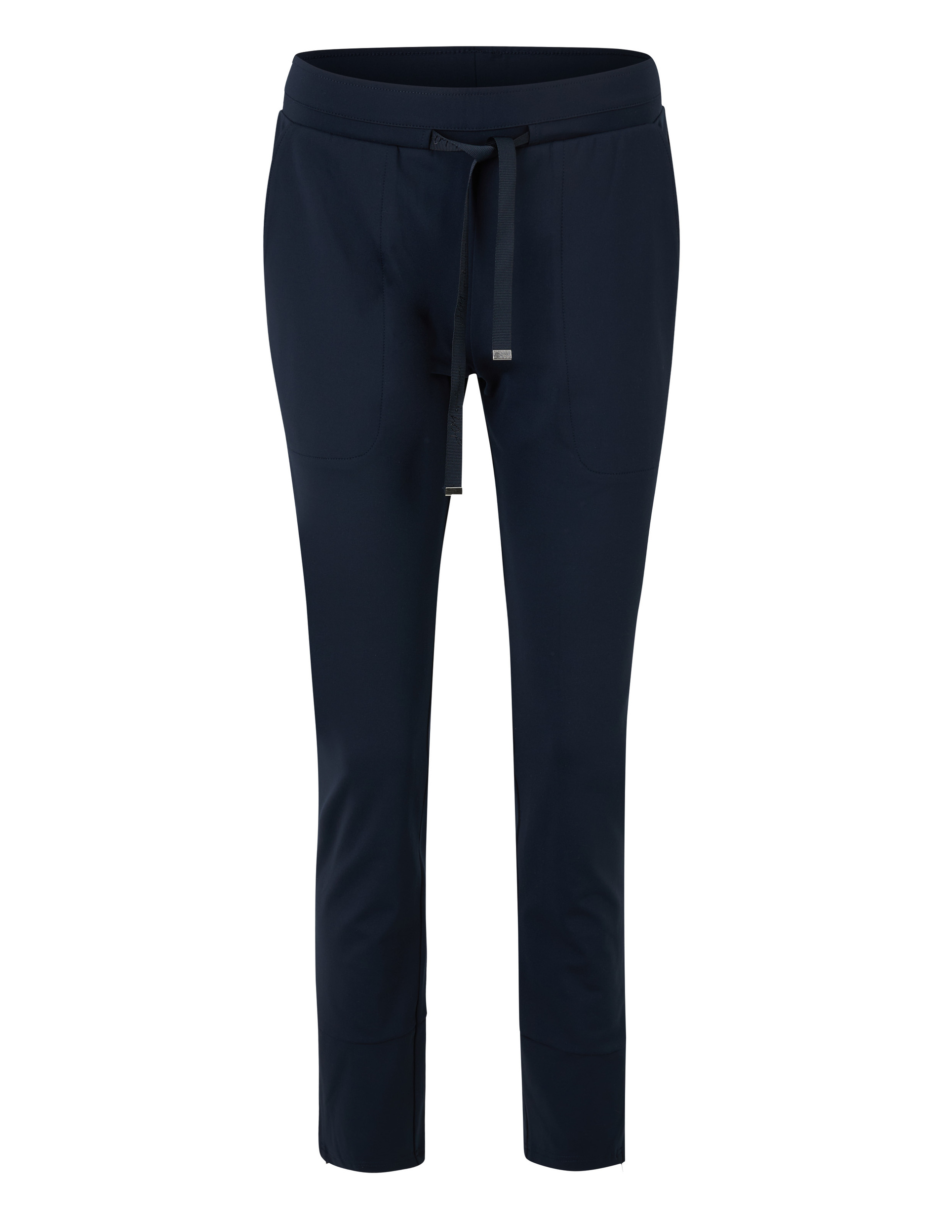Dunkelblaue Damenhose mit geradem Schnitt und Kordelzug am Bund, schlichtes Design, geeignet für vielseitige Kombinationsmöglichkeiten.