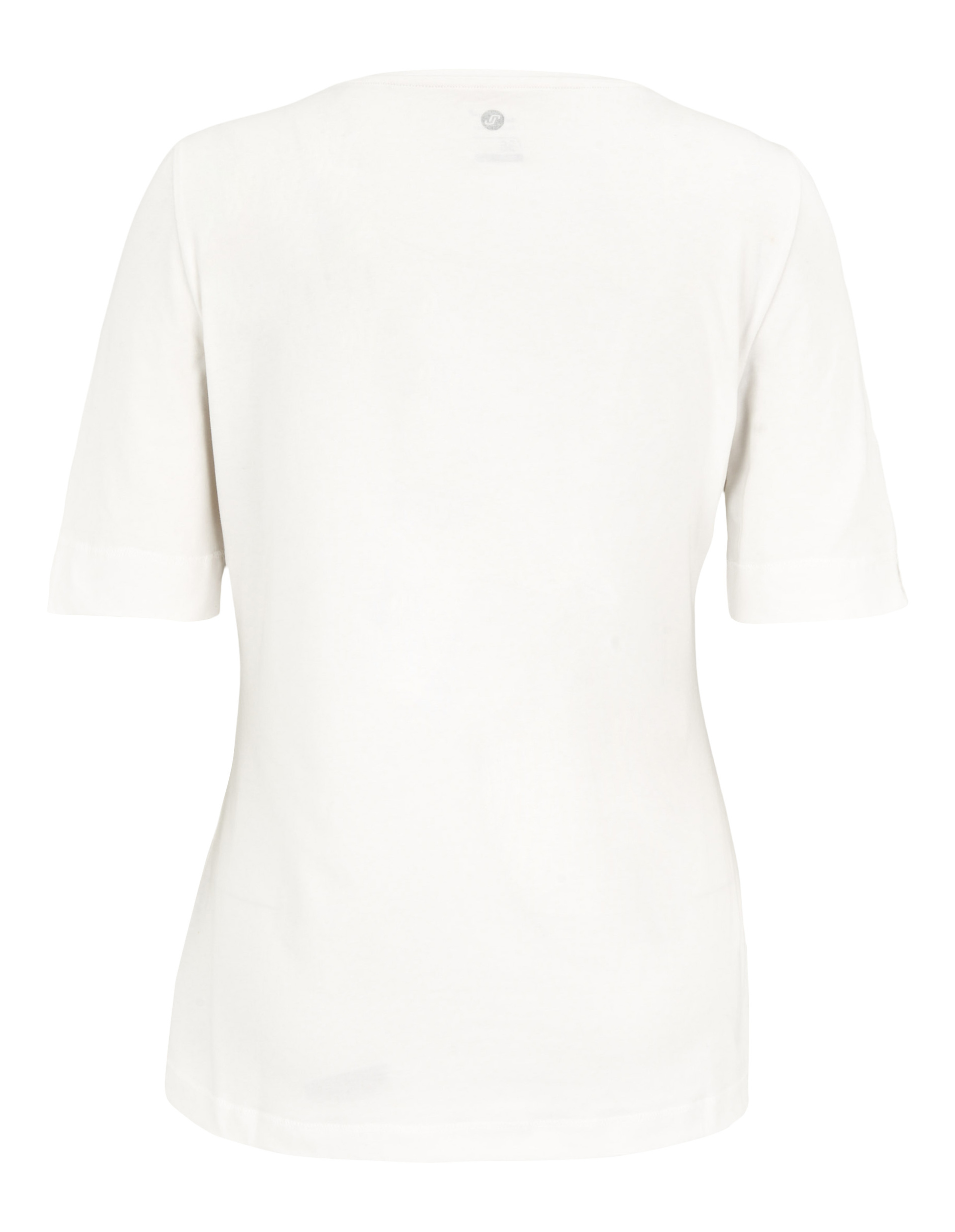 Weißes T-Shirt aus weichem Stoff, Rückansicht mit kurzen Ärmeln und rundem Kragen, schlichtes Design ohne Dekoration.