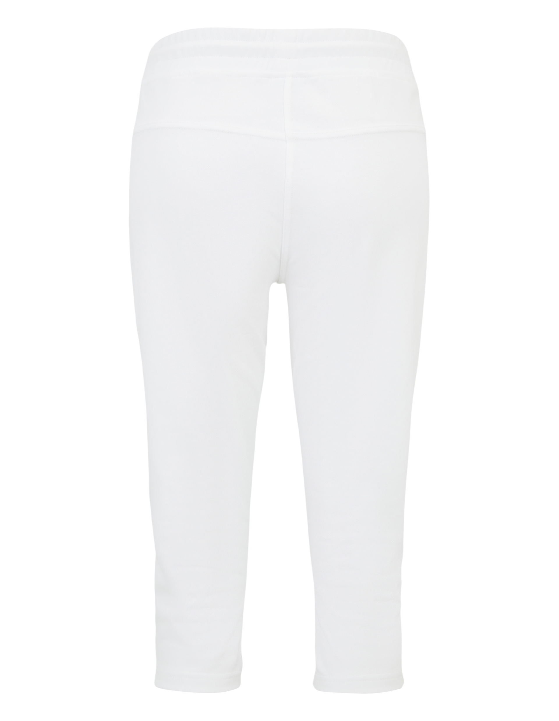 Weiße, knielange Jogginghose mit elastischem Bund, Kordelzug und seitlichen Taschen, aus weichem Baumwollstoff gefertigt.